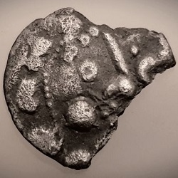 Dobunni, zilver munt, Corio hoofd, Cirencester, z.j. ca 30 - 15 v Chr