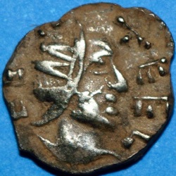 Merovingische denarius, monetarius Berteel, ca 700 - 750