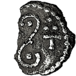 Merovingische denier met monogram A en S, z.mpl. z.j. ca 670-750
