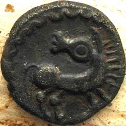 Trevieren, lichte denarius, type "dansend personage", Rijn vallei, z.j. ca 80-50 v Chr