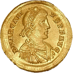 Arcadius, Solidus, Milaan, z.j. ca 383 - 408 na Chr.